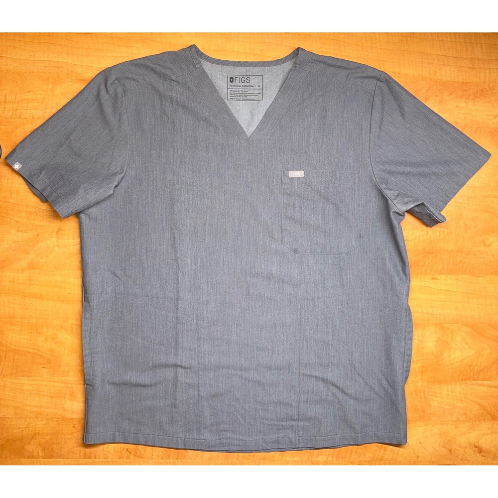 FIGS Technical Collection Mens XL Scrub Top V-Neck Grey Heathered Short Sleeve